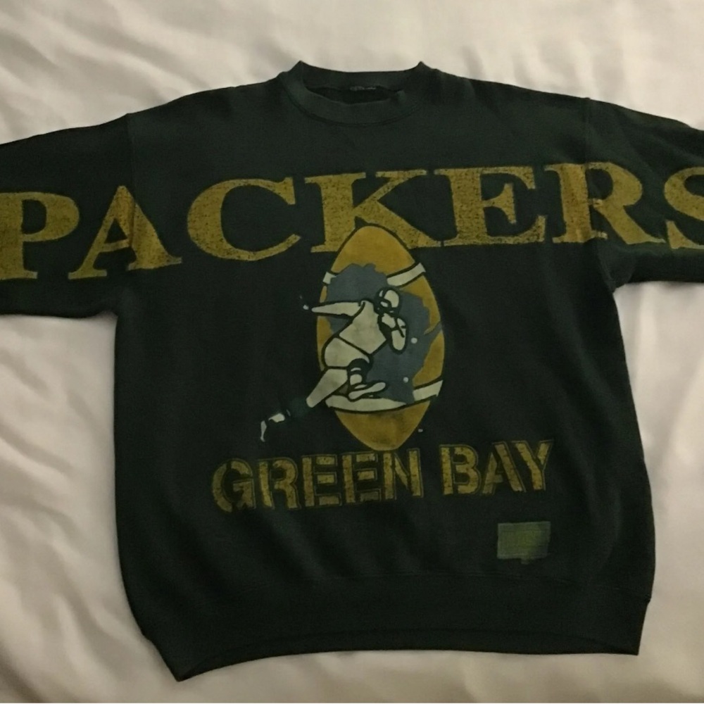 Vintage 90's Green Bay Packers Spell-Out Crewneck Sweatshirt Cut Tag M/L